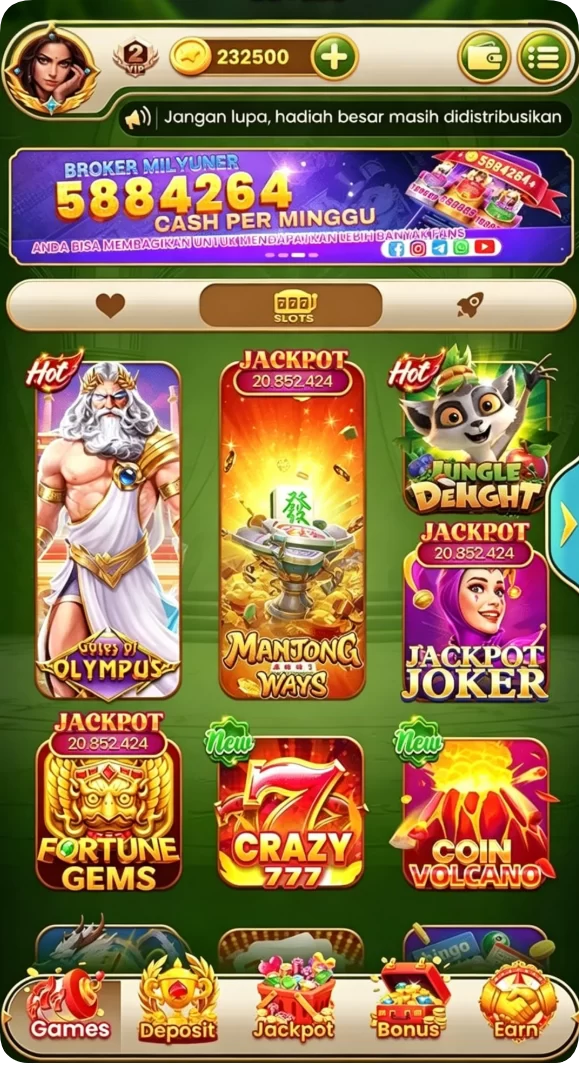 Cuplikan layar menu unduhan 77win untuk perangkat Android